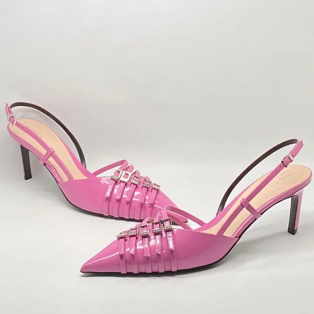 Gucci Seraphine 75MM Leather Slingback Pumps size 40